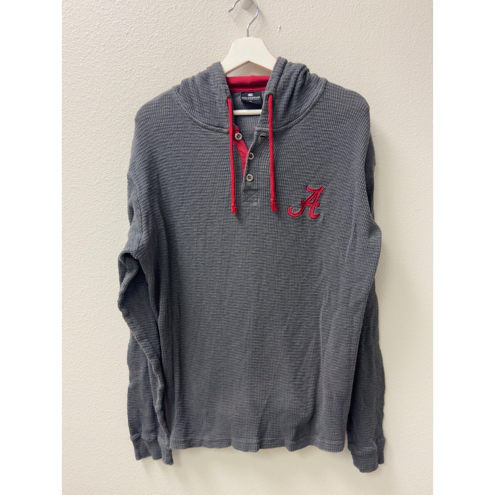 Colosseum Alabama Crimson Tide Henley‎ Hoodie Mens XL Grey Waffle Knit NCAA